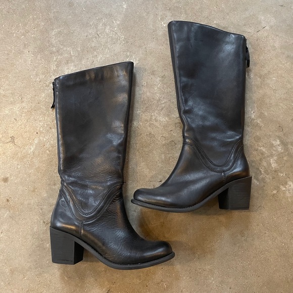 Crown Vintage Shoes - Black Knee High Leather Boots
